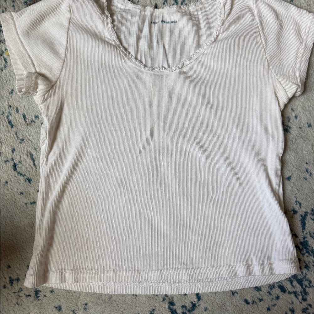 Brandy Melville White Ribbed Fitted T-Shirt